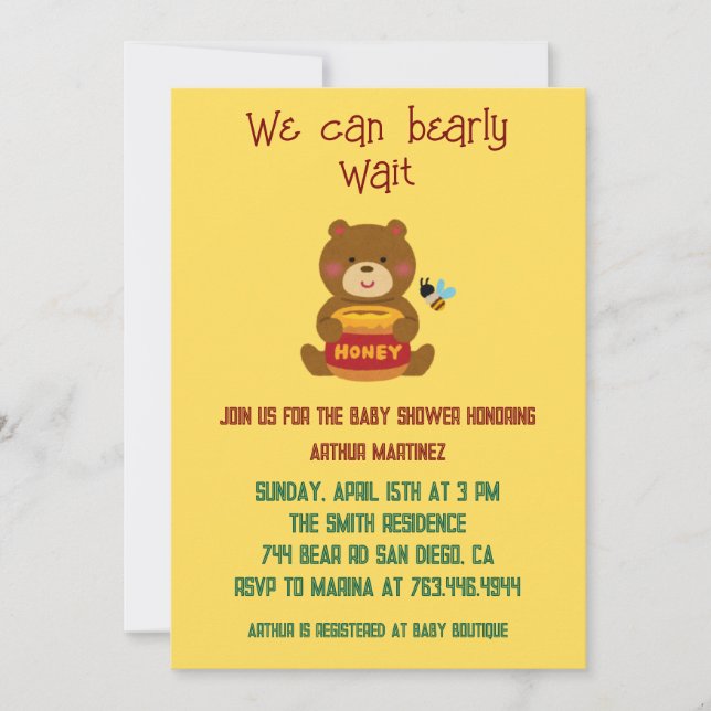Invitation Cute Bear thème Baby shower garçon (Devant)