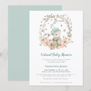 Invitation Cute Bear Vintage Foliage Baby shower virtuel