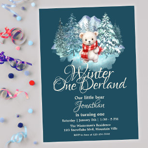 Invitation Cute Bear Winter Onederland 1ère fête d'anniversai