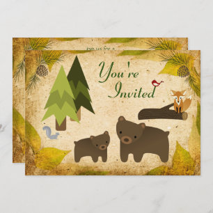 Invitation Cute Bears and Woodland Animals Baby shower Invita