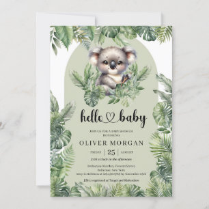 Invitation Cute bébé koala Aquarelle vert tropicale