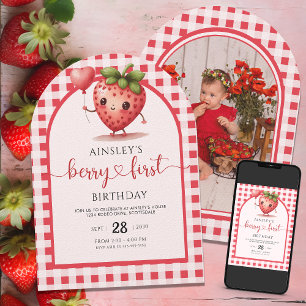 Invitation Cute Berry Premières Filles Personnalisées 1er ann
