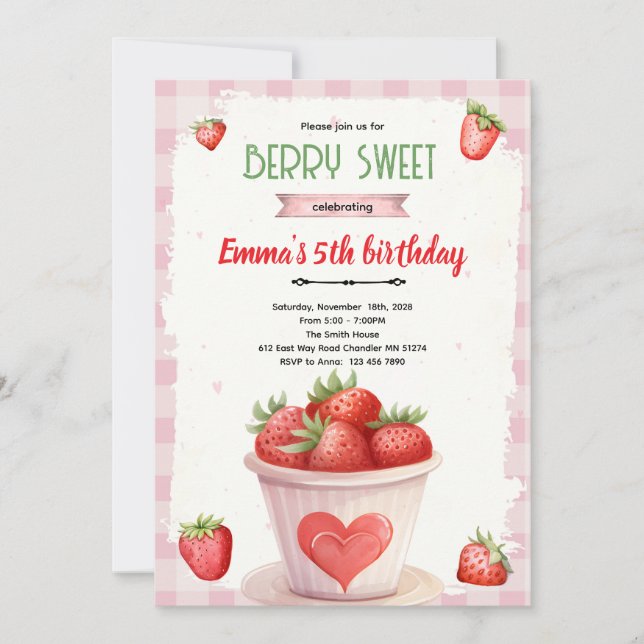 Invitation Cute berry sweet party invite (Devant)