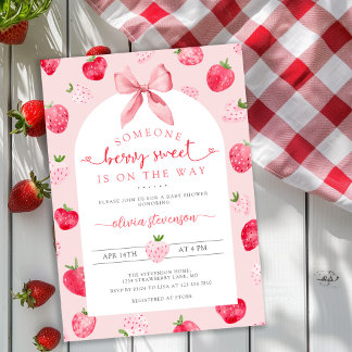 Invitation Cute Berry Sweet Strawberry Scalloped Baby Shower