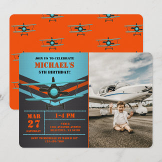 Invitation Cute Biplane Aviation Avion Enfants Photo Annivers