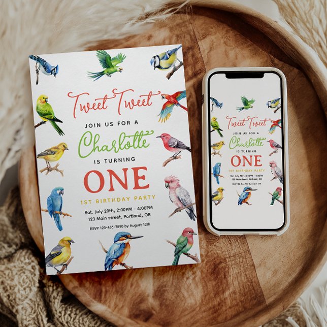 Invitation Cute Bird 1er anniversaire (Créateur téléchargé)