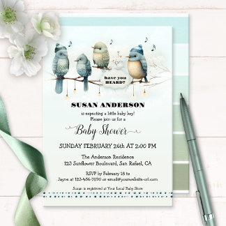 Invitation Cute Bird Song Baby shower artistique
