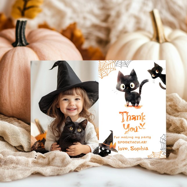 Invitation Cute Black cat Halloween photo de la fête merci (Créateur téléchargé)