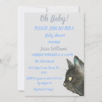 Cute Black Cat Kitty Kitten Blue Baby boy shower