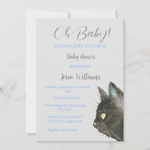 Invitation Cute Black Cat Kitty Kitten Blue Baby boy shower