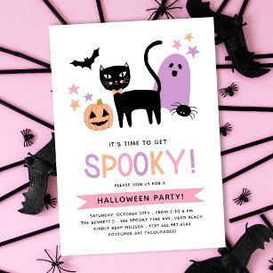Invitation Cute Black Cat Pastel Halloween Éffrayante Party