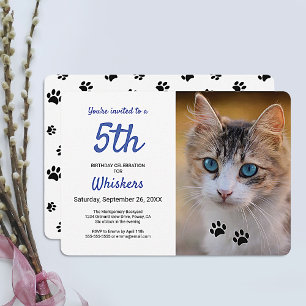 Invitation Cute Black Empreintes de pattes Blue Pet Photo Ann