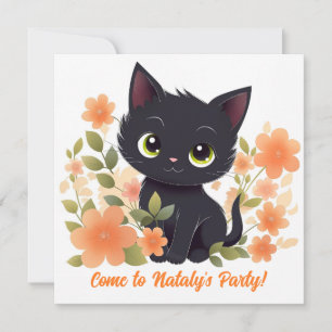 Invitation Cute Black Kitty Kawaii Chibi