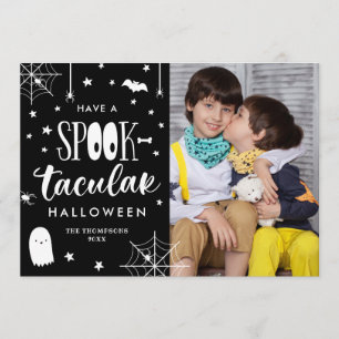 Invitation Cute Black White Spooktacular Halloween Photo