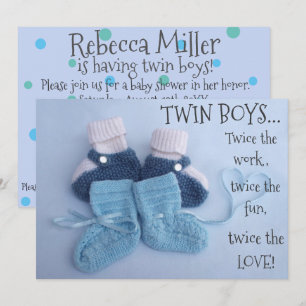 Invitation Cute bleu botties garçon jumeaux baby shower invit