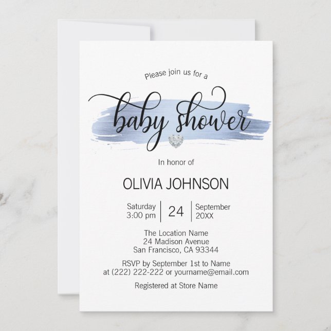 Invitation Cute Bleu Or Blanc Personnalisé Baby shower GARÉ (Devant)