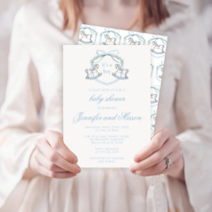 Invitation Cute bleu rocking cheval classique bébé garçon dou