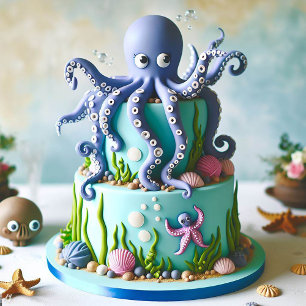 INVITATION CUTE BLEUE OCTOPUS THÈME BIRTHDAME GÂTEAU D'ANNIVE