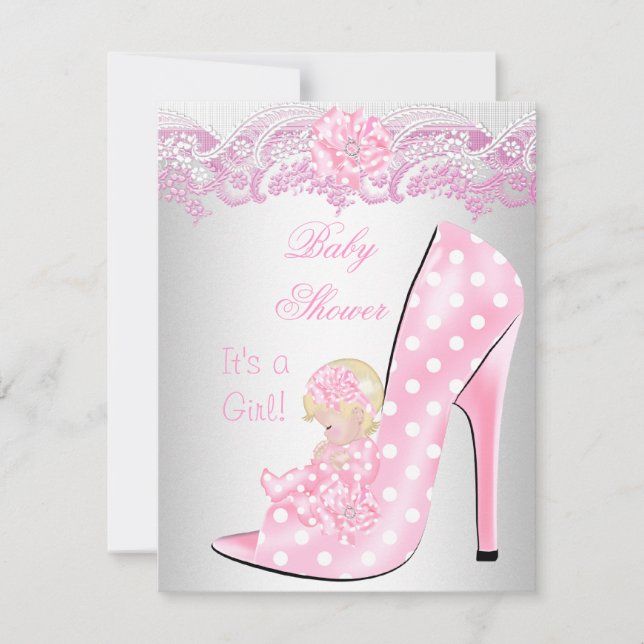 Invitation Cute Blonde Baby shower fille rose bébé Chaussure (Devant)