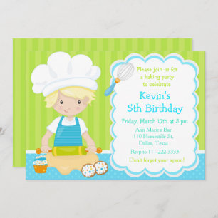 Invitation Cute Blonde Boy Baking Anniversaire