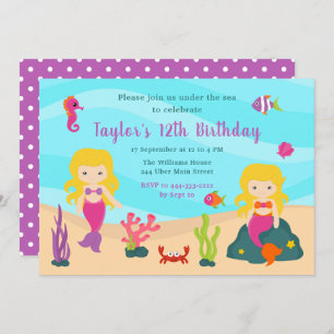 Invitation Cute Blonde Coiffure sirène Anniversaire