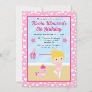 Invitation Cute Blonde fille Ballerina Anniversaire de enfant