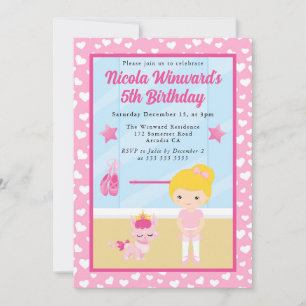 Invitation Cute Blonde fille Ballerina Anniversaire de enfant