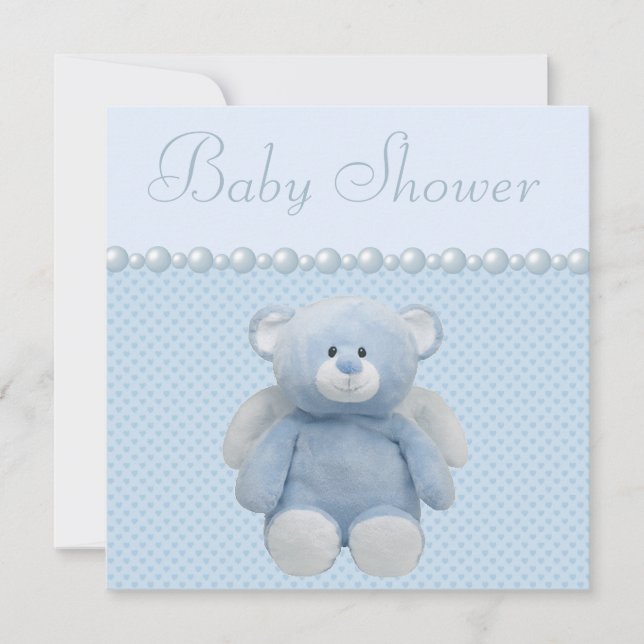 Invitation Cute Blue Angel Teddy Bear Baby Boy Shoy (Devant)
