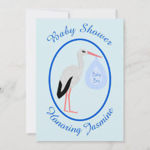 Invitation Cute Blue Baby Boy Baby shower Stork Personnalisé