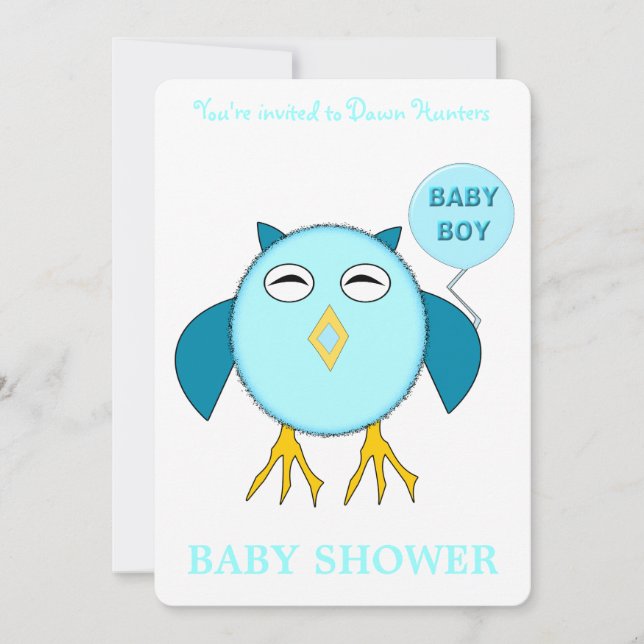 Invitation Cute Blue Baby Boy Owl Baby shower personnalisé (Devant)