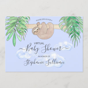 Invitation Cute Blue Baby Boy Sloth Baby shower virtuel