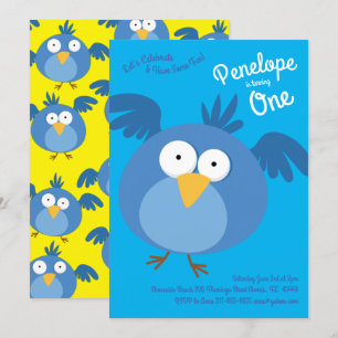Invitation Cute Blue Birds Enfants 1er anniversaire