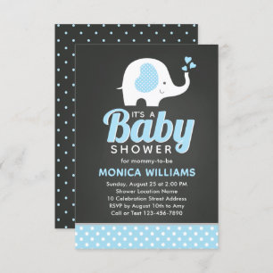 Invitation Cute Blue Black Chalkboard Elephant Baby shower