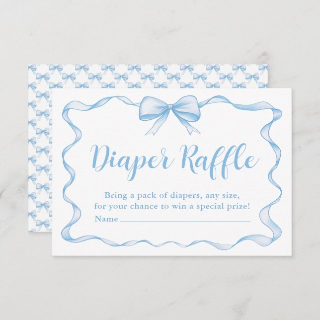 Invitation Cute Blue Bow Boy Ribbon Baby shower Déchets Raffi (Devant / Derrière)
