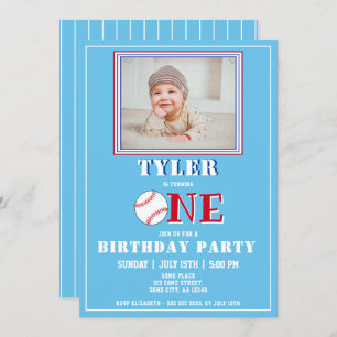 Invitation Cute Blue Boy Baseball Photo 1er anniversaire