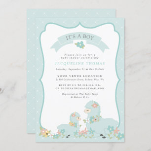 Invitation Cute Blue Boy Llama Baby shower