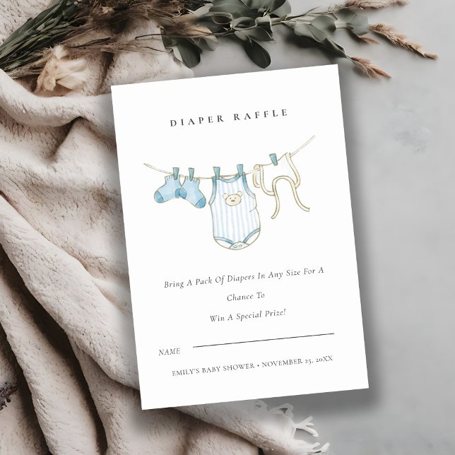 Invitation Cute Blue Clothesline Diaper Baby shower Raffle (Créateur téléchargé)