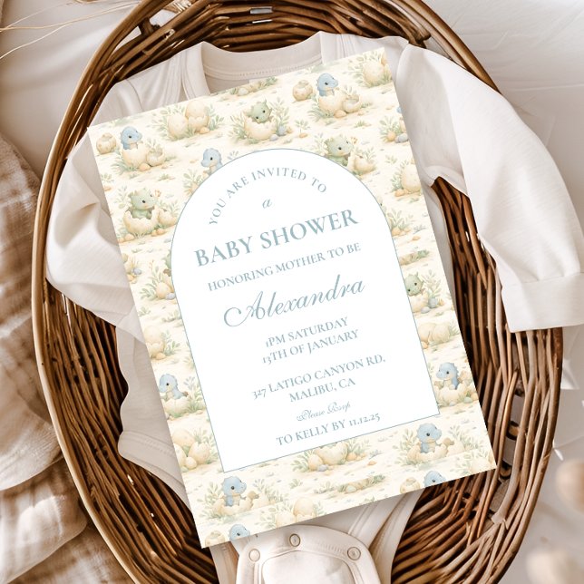 Invitation Cute Blue Dino Nursery Baby Shower (Créateur téléchargé)