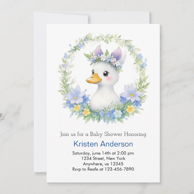 Invitation Cute Blue Duck Aquarelle Bliss Baby shower garçon (Devant)