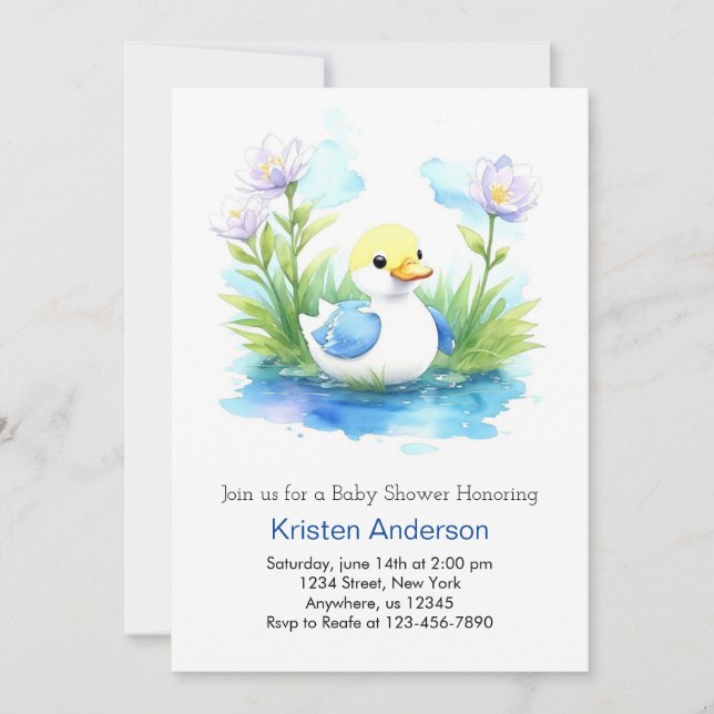 Invitation Cute Blue Duckling Meadow Boy Baby shower (Devant)