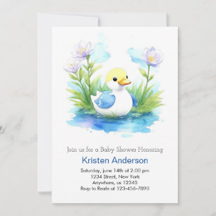 Invitation Cute Blue Duckling Meadow Boy Baby shower