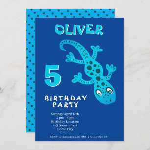 Invitation Cute Blue Gecko Lizard fête d'anniversaire