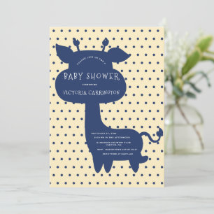 Invitation Cute Blue Giraffe Polkadot Jaune Baby shower