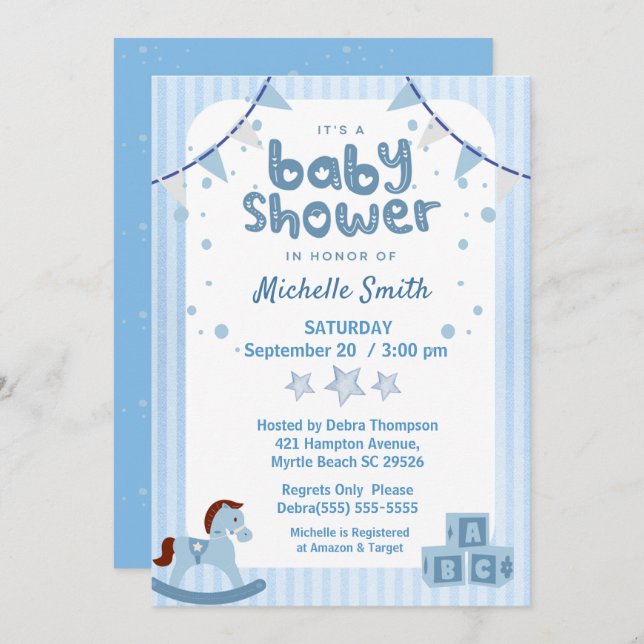 Invitation Cute Blue Graphic Boys Jouets Baby shower Invitati (Devant / Derrière)