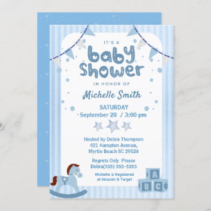 Invitation Cute Blue Graphic Boys Jouets Baby shower Invitati