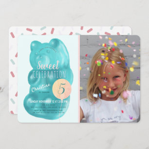 Invitation Cute Blue Gummy Ours Sweet Candy Photo Anniversair