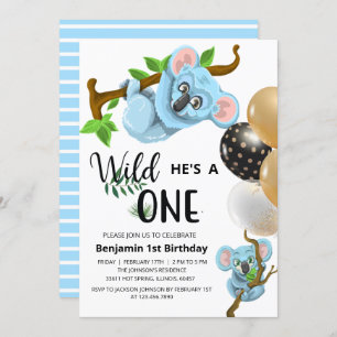 Invitation Cute Blue Koala Wild One Boy Première fête d'anniv