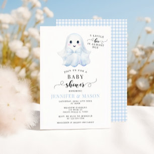 Invitation Cute Blue Little Boo Ghost Bow Cravate bébé garçon