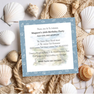 Invitation Cute Blue Modern Beach Party Anniversaire Invitati