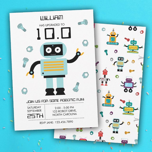 Invitation Cute Blue Robot Thème Enfants Robots Anniversaire (Cute Blue Robot Theme Kids Robots Birthday Party Invitation)